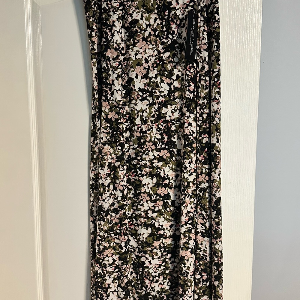 Evan Picone Asymmetrical Skirt - Black, White, Pink, Green Floral